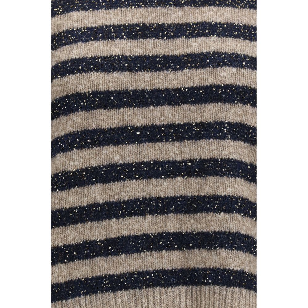 Sweatshirt by Brunello Cucinelli for women in cashmere merino wool & lurex beige, patterned & striped features an exquisite silhouette, showcasing and details for a exquisite look.