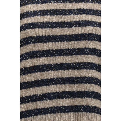 Sweatshirt by Brunello Cucinelli for women in cashmere merino wool & lurex beige, patterned & striped features an exquisite silhouette, showcasing and details for a exquisite look.
