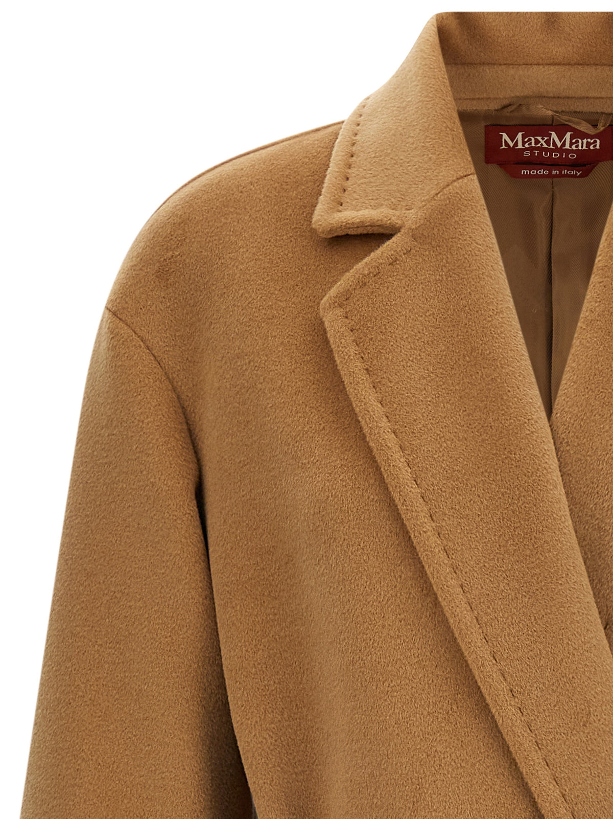 Overcoat by Max Mara for women in wool beige, camel, jacquard & monogram presents a luxurious silhouette, showcasing a luxurious and sophisticated pockets for a premium, luxurious look.