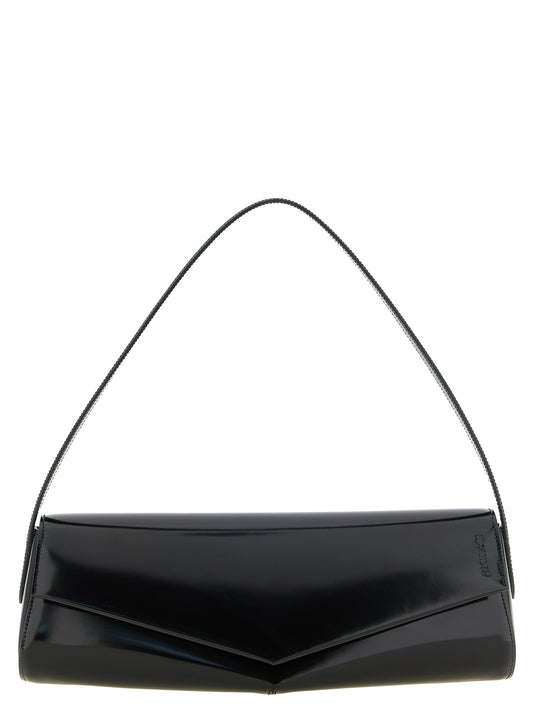 Shoulder Flap Bag by Jil Sander for women in calfskin leather black & gold features a effortless chic silhouette with a secure flap & magnetic, ample cardholder, and versatile shoulder-strap & handle for a effortless chic finish.