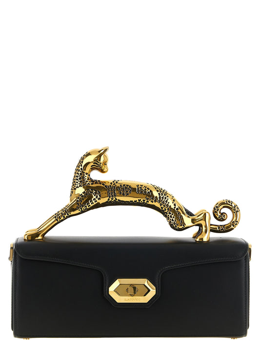 Handbag by Lanvin for women in calfskin leather black, blue & gold features a refined silhouette, showcasing a secure , organized , and versatile shoulder-strap, adjustable-strap & handle for a refined finish.
