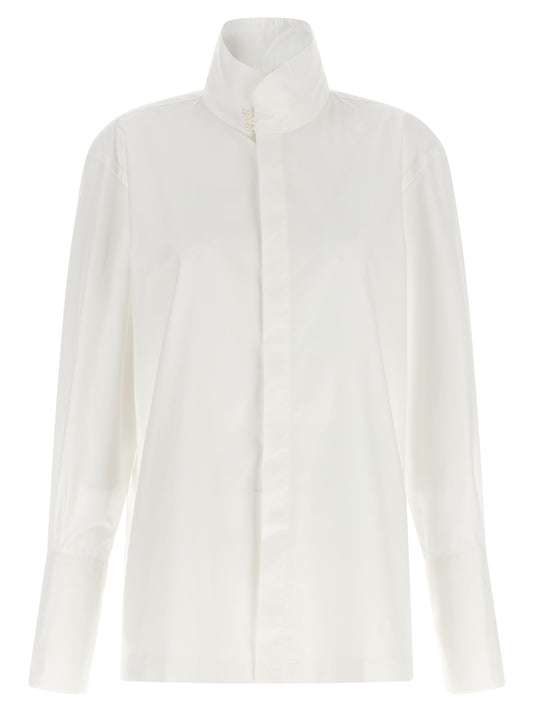 Blouse by THELATEST for women in cotton white, featuring a nuanced long-sleeve and nuanced for a sophisticated finish.
