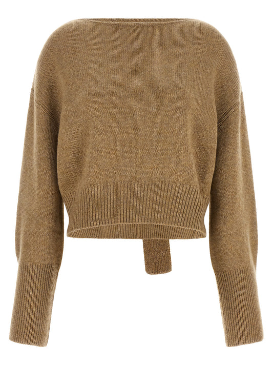 Cardigan by Ermanno Scervino for women in cashmere beige features an impeccable silhouette, showcasing a sophisticated v-neck boat neckline and long-sleeve detail for a truly impeccable finish.