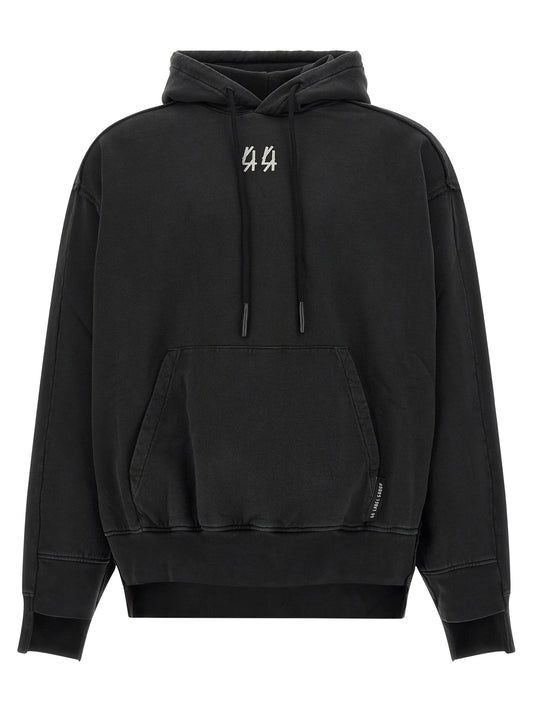 Sweatshirt Hoodie by 44 Label Group for men in cotton black, print & patchwork features a authentic silhouette, showcasing a sophisticated hooded neckline and authentic detail for a refined finish.