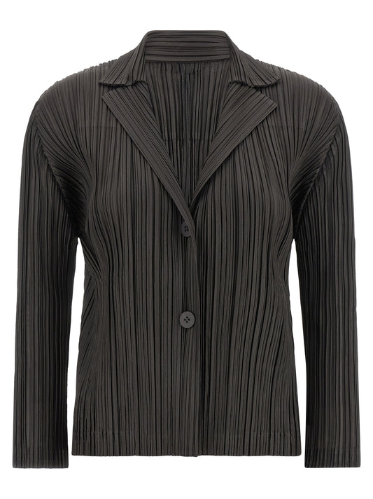 Blazer by PLEATS PLEASE ISSEY MIYAKE for women in polyester gray showcases a discerning silhouette, elegantly detailed with a sophisticated and premium for a truly discerning finish.