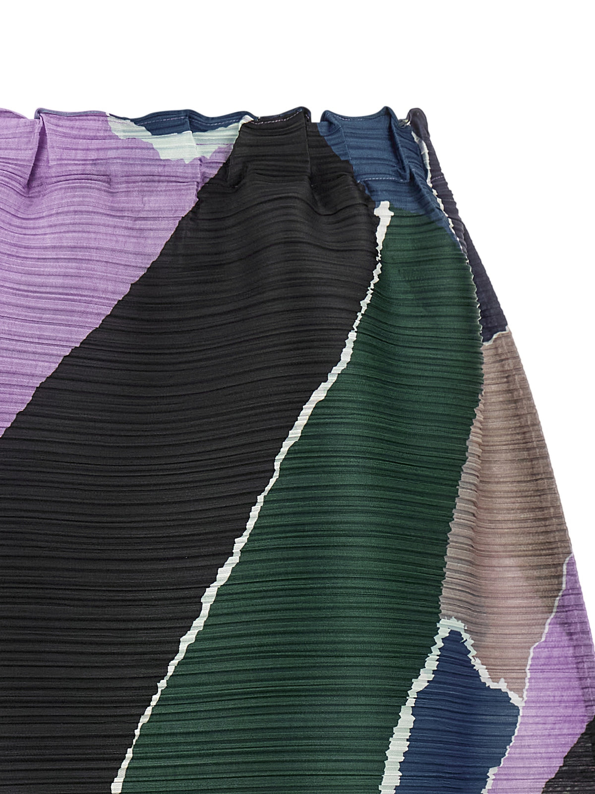 Skirt by PLEATS PLEASE ISSEY MIYAKE for women in polyester multicolor, purple & print features a contoured silhouette from the Women's Flared Polyester Midi Skirt collection, characterized by its contoured midi for a contoured finish.
