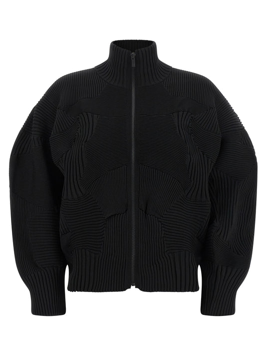 Overcoat by Issey Miyake for women in polyester black & patterned features a cosy chic silhouette, artfully detailed with a sophisticated high-neck neckline and premium for a cosy chic finish.
