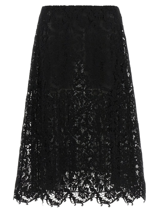 Skirt by Fendi for women in cotton lace & polyester black features a sublime silhouette, showcasing the sublime design of the Women's Flared Asymmetrical High Rise Cotton Lace & Polyester Midi Skirt in a sophisticated midi.