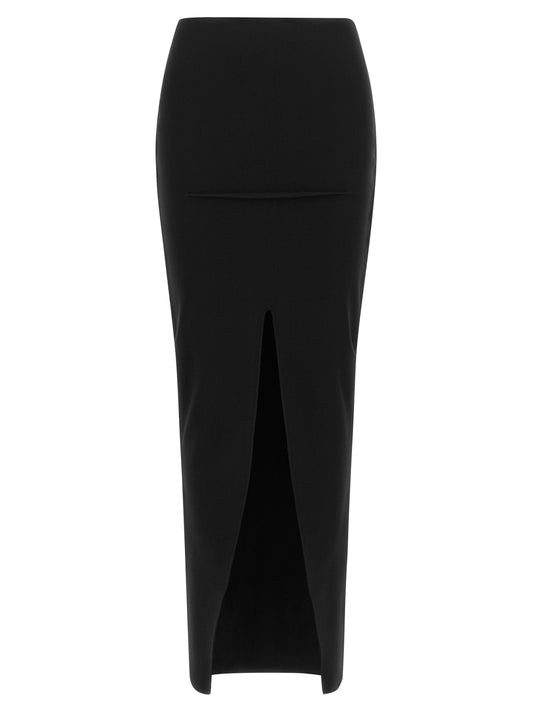 Skirt by Rick Owens for women in polyester viscose & nylon black features a contoured silhouette from the Women's Polyester Viscose & Nylon Mini Skirt collection, characterized by its contoured mini for a contoured finish.