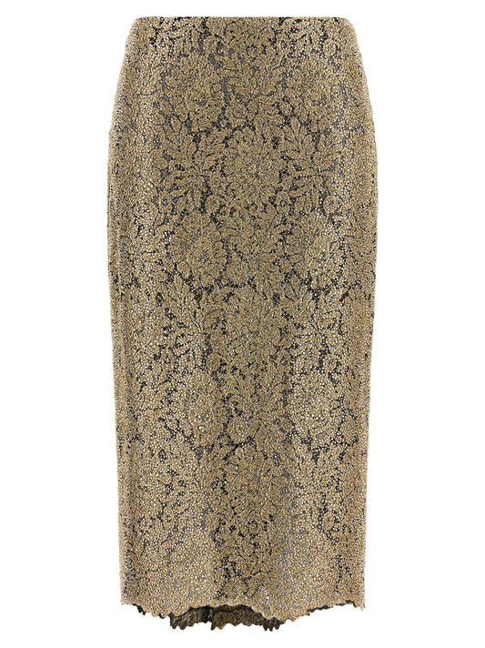 Skirt by Ermanno Scervino for women in polyamide polyester & lace black & gold showcases a dramatic silhouette, artfully capturing the essence of the Icon Women's Pencil Polyamide Polyester & Lace Midi Knee Skirt in a dramatic midi knee cut for a refined look.