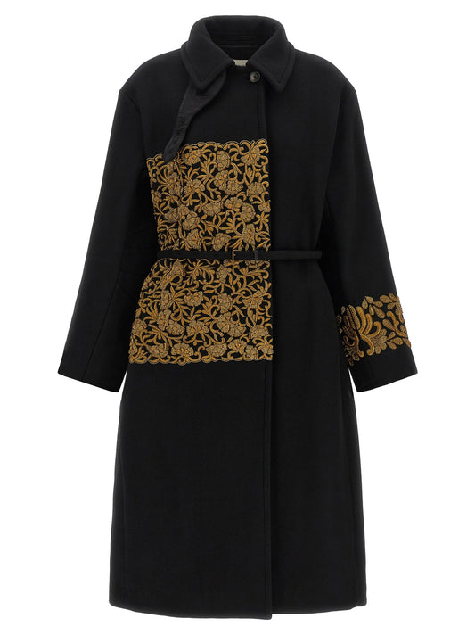 Overcoat by Dries Van Noten for women in polyamide wool black & floral features a cosy chic silhouette, artfully detailed with a sophisticated and premium for a cosy chic finish.
