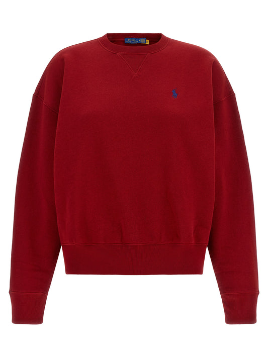 Activewear Sweatshirt by Polo Ralph Lauren for women in cotton blue & red showcases a versatile silhouette, artfully detailed with a versatile crew neckline and long-sleeve for a versatile finish with .