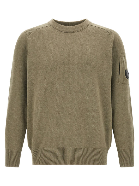 Cardigan by C.P. Company for men in lambswool & wool bicolour, black, green, olive & signature features a nuanced silhouette with a refined crew neckline and nuanced long-sleeve detailing for a sophisticated look.