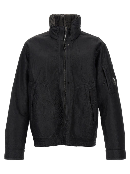 Hooded Windbreaker Jacket by C.P. Company for men in polyurethane polyamide & mesh black & signature features an perennial silhouette with a refined hooded high-neck neckline and perennial pockets, hooded & windproof for a sophisticated weather-resistant look.