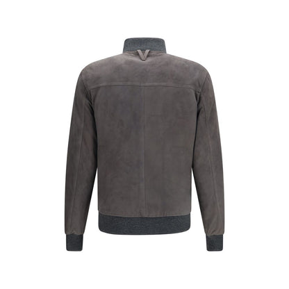 Bomber Jacket by Valstar for men in bos taurus calf suede leather brown features an on trend silhouette, showcasing refined pockets and a sophisticated high-collar neckline for a truly on trend finish.