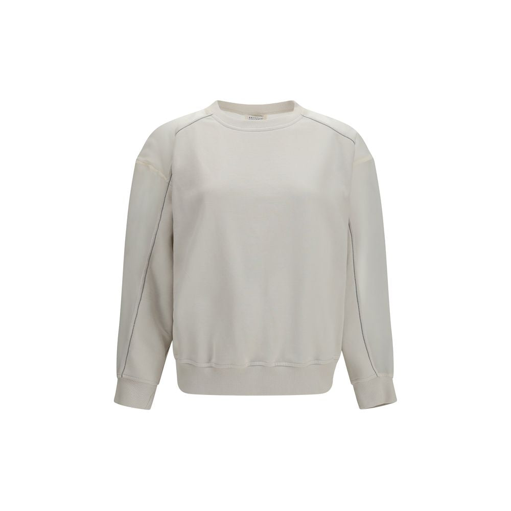 Sweatshirt by Brunello Cucinelli for women in cotton white & signature features an enviable silhouette, showcasing a premium and refined crew neckline for a truly enviable finish.