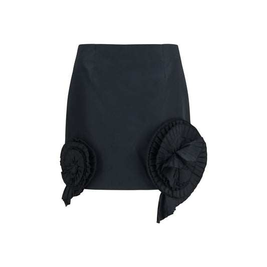 Skirt by Blumarine for women in polyester crepe black & floral showcases a dramatic silhouette, artfully capturing the essence of the Women's Straight High Rise Polyester Crepe Mini Skirt in a dramatic mini cut for a refined look.