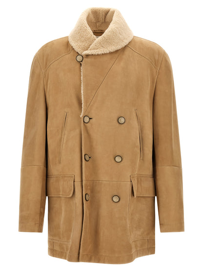 Brunello Cucinelli Beige Lamb Leather Leather Jacket