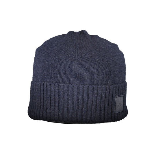 Beanie Hat by Hugo Boss for men in wool cotton & polyamide blue presents a urban-chic silhouette, artfully capturing the essence of the urban-chic Wool Cotton & Polyamide Beanie Hat design for a sophisticated look.