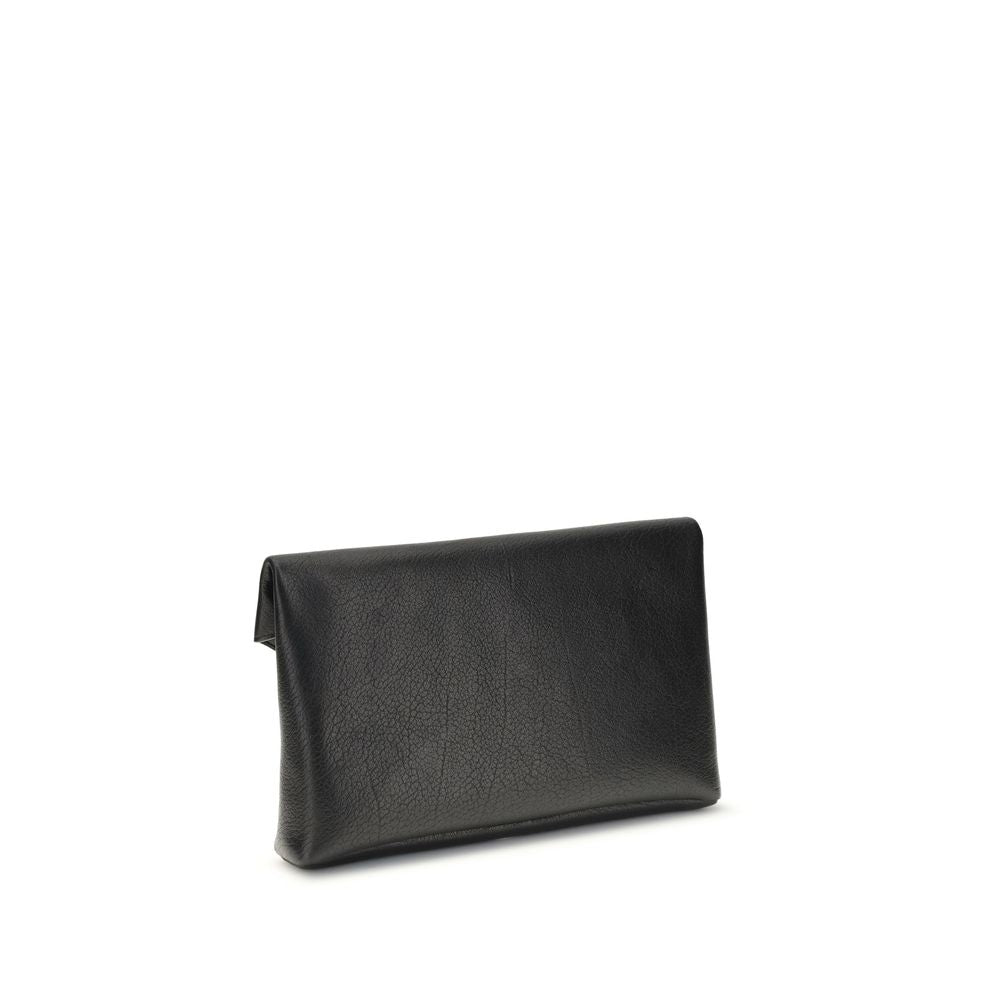 Saint Laurent Cassandre Bos Taurus Calf Leather Envelope Clutch Handbag - Black Silver