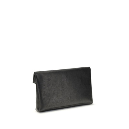 Saint Laurent Cassandre Bos Taurus Calf Leather Envelope Clutch Handbag - Black Silver