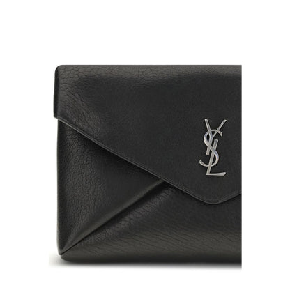 Saint Laurent Cassandre Bos Taurus Calf Leather Envelope Clutch Handbag - Black Silver