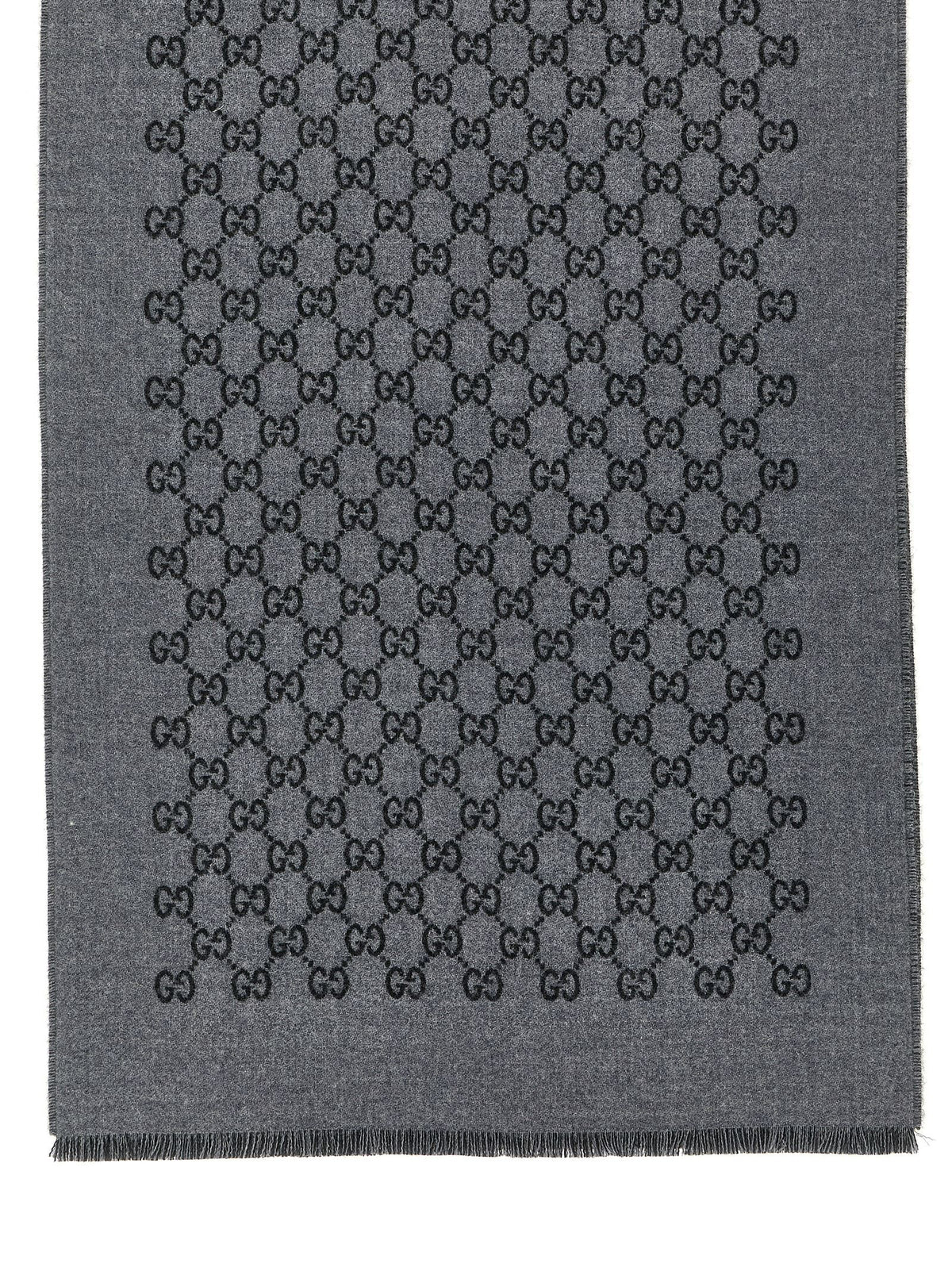 Scarf by Gucci for men in gray features a timeless silhouette, artfully capturing the essence of the timeless Wool Scarf design for a sophisticated look.