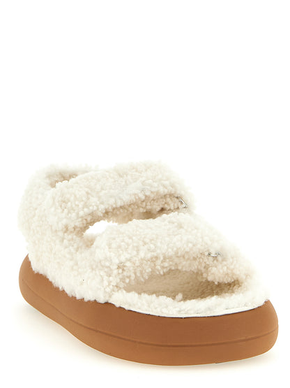 Moon Boot White Lambskin Flat Sandals