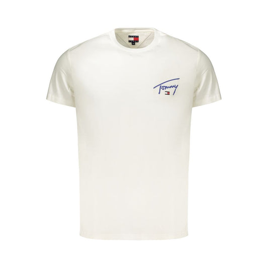 T-Shirt by Tommy Hilfiger for men in cotton white & print showcases a unassuming silhouette, artfully detailed with a refined crew neckline and unassuming for a sophisticated, contemporary look.