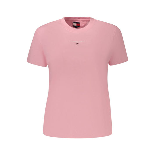 T-Shirt by Tommy Hilfiger for women in cotton denim plush & viscose pink & signature features an on trend silhouette, perfectly showcasing a on trend and crew neckline for an elevated aesthetic.