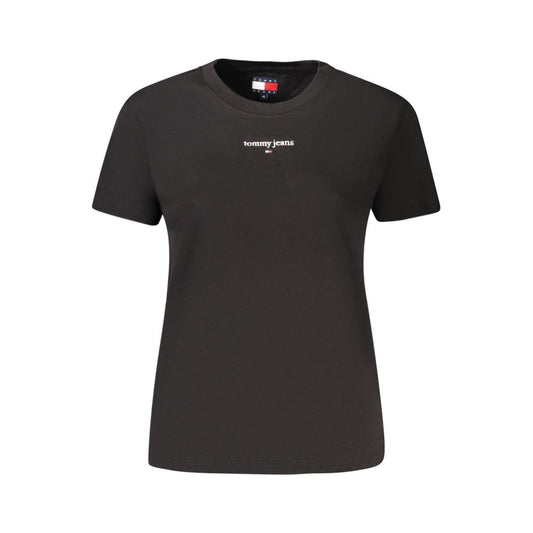 T-Shirt by Tommy Hilfiger for women in viscose cotton black & signature features a plush silhouette, showcasing a sophisticated crew neckline and for a truly plush finish.