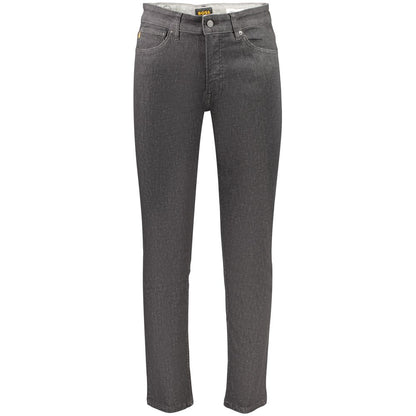 Jeans by Hugo Boss for men in stretch denim cotton black & signature presents a tailored silhouette, showcasing a tailored regular-fit and long cut with a refined for a truly tailored aesthetic.