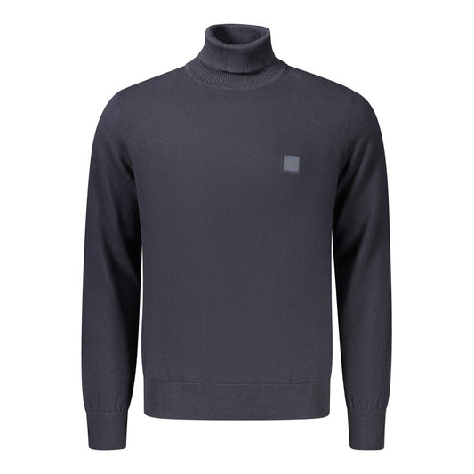Sweater by Hugo Boss for men in cotton blue showcases a sumptuous silhouette, artfully finished with a sumptuous turtle neckline and long-sleeve for a sophisticated, sumptuous look.