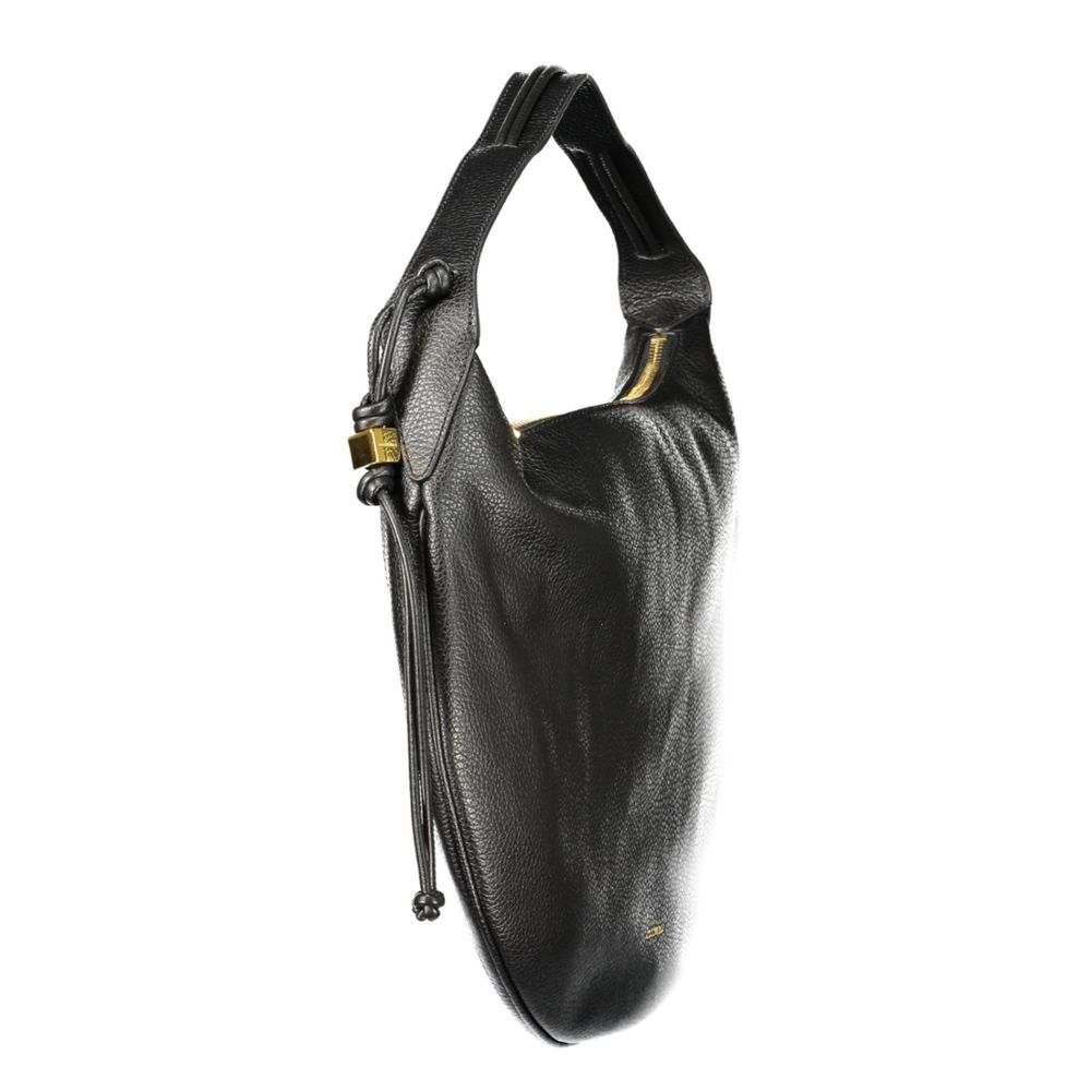 Handbag by Coccinelle for women in leather black features a signature silhouette, showcasing a secure zipper and signature document-holder & internal-pockets with versatile handle for a sophisticated look.