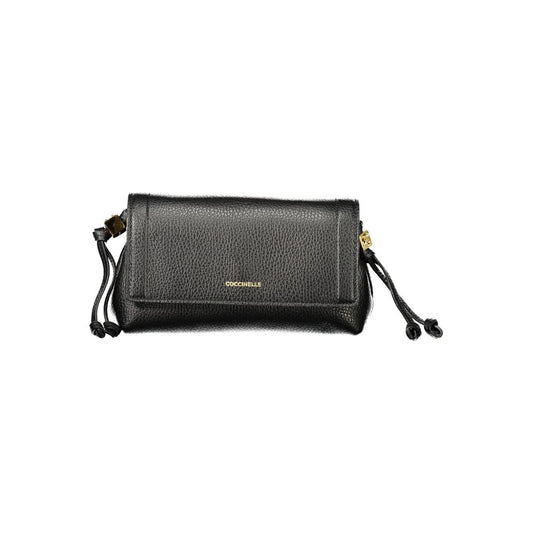 Handbag by Coccinelle for women in leather black features a signature silhouette, showcasing a secure snap and signature document-holder & internal-pockets with versatile shoulder-strap & adjustable-strap for a sophisticated look.