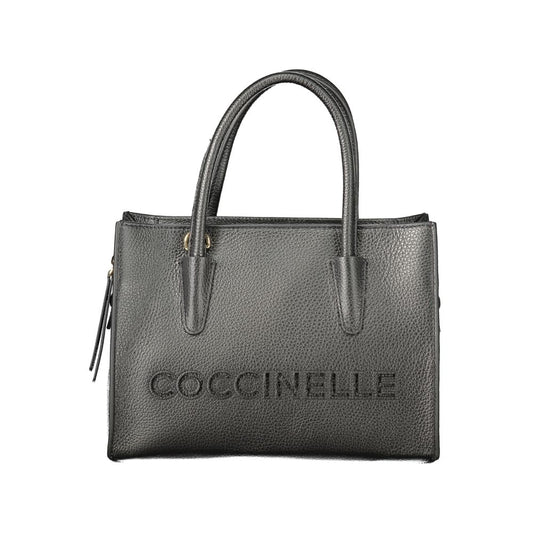 Handbag by Coccinelle for women in leather black features an refined silhouette, showcasing a secure zipper, ample internal-pockets, and versatile shoulder-strap, adjustable-strap & handle for a sophisticated refined aesthetic.