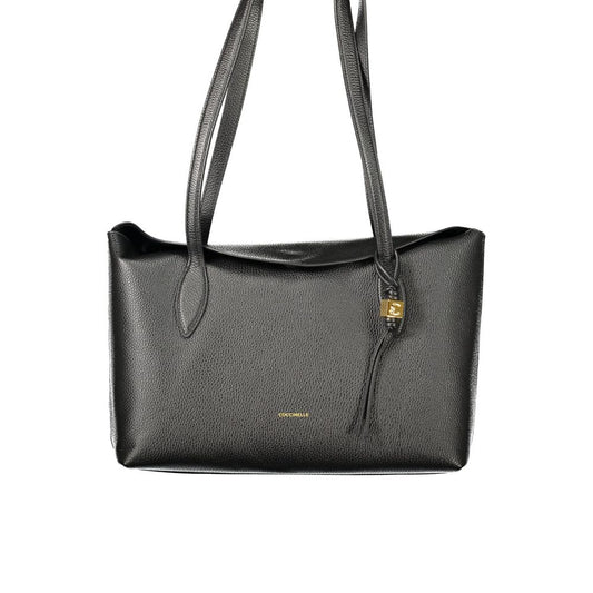 This Handbag by Coccinelle for women in leather and black presents a sculptural silhouette featuring a secure magnetic, ample internal-pockets, and versatile handle for a sculptural finish.
