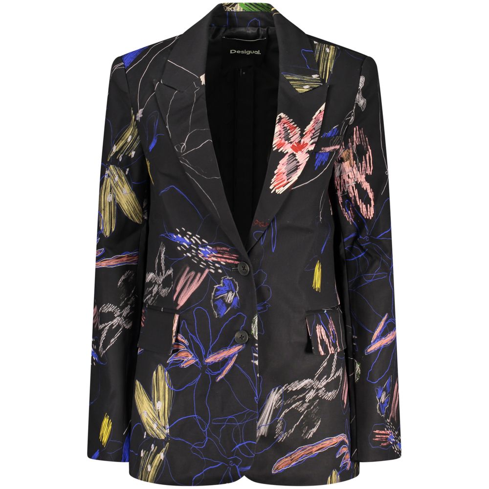 Blazer by Desigual for women in cotton black & patterned features an stylish silhouette, showcasing a sophisticated v-neck neckline and stylish for a truly stylish finish.