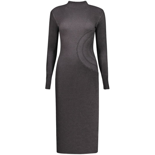 Dress by Desigual for women in polyester black features an cute silhouette, detailed with a long-sleeve and high-neck neckline that elegantly flows into a cute long.