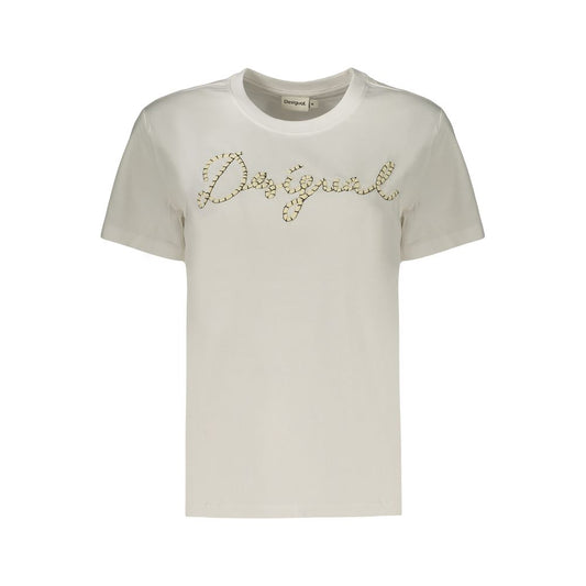 T-Shirt by Desigual for women in cotton white showcases a chic silhouette, artfully detailed with a chic crew neckline and for a chic finish.