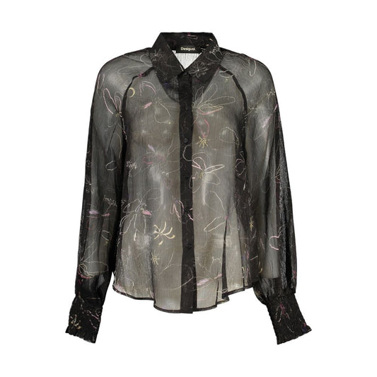 Blouse by Desigual for women in polyester black, transparent, damask & print features an architectural silhouette with a refined and elegant for a architectural look.