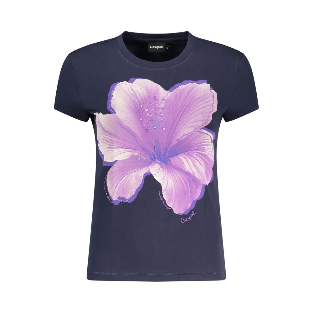 T-Shirt by Desigual for women in cotton blue & print showcases a chic silhouette, artfully detailed with a chic crew neckline and for a chic finish.