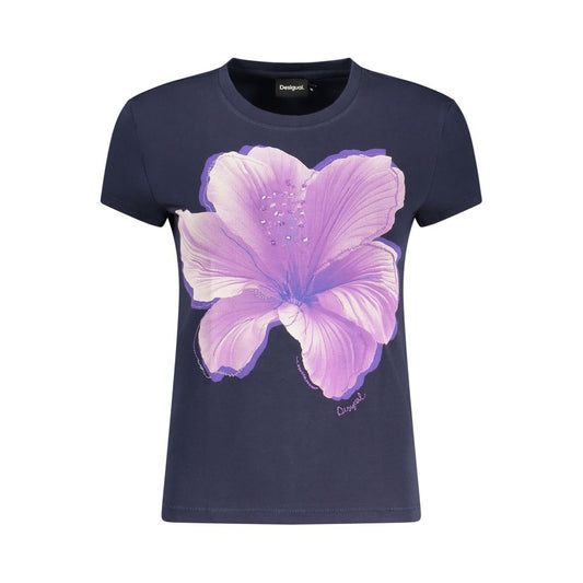 T-Shirt by Desigual for women in cotton blue & print showcases a chic silhouette, artfully detailed with a chic crew neckline and for a chic finish.