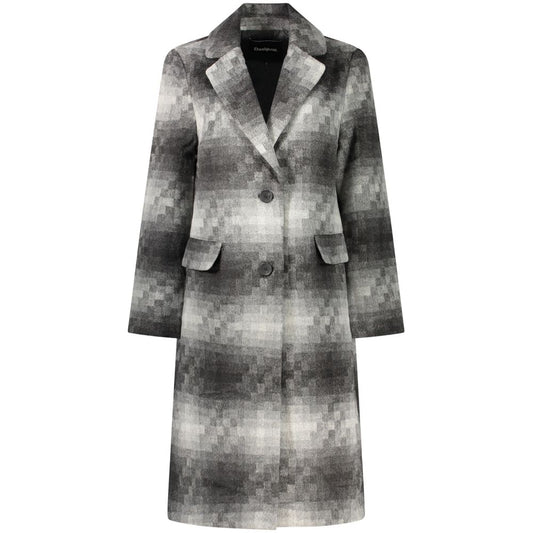 Overcoat by Desigual for women in wool gray features an satoral silhouette, showcasing a sophisticated v-neck neckline and satoral pockets for a premium, timeless look.