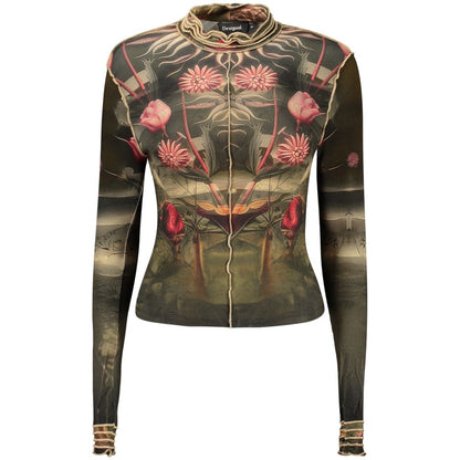 T-Shirt by Desigual for women in elastane black showcases a unassuming silhouette, artfully detailed with a refined high-neck neckline and unassuming for a sophisticated, contemporary look.