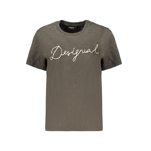 T-Shirt by Desigual for women in cotton gray showcases a fashionable silhouette, elegantly detailed with a fashionable and crew neckline for a sophisticated, high-fashion look.