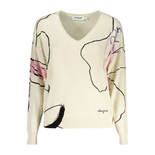 Sweatshirt by Desigual for women in viscose white features an provocated silhouette, detailed with a provocated and a refined v-neck neckline for a sophisticated aesthetic.