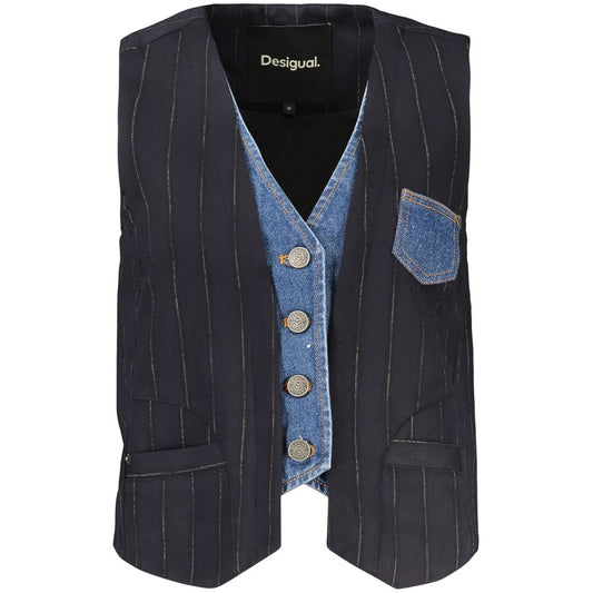 Vest by Desigual for women in cotton blue features a chic silhouette, expertly detailed with a refined and premium pockets for a truly chic look.