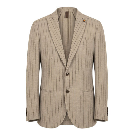 Blazer by Roberto Pepe Luxury for men in linen beige, patterned & striped features an stylish silhouette, showcasing a sophisticated and stylish for a truly stylish finish.