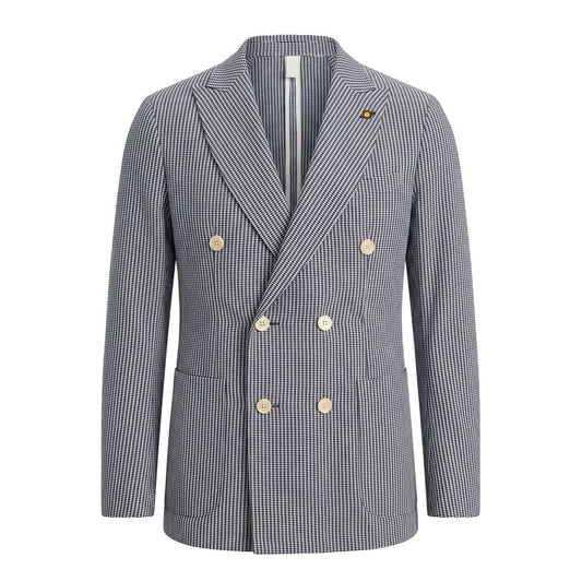 Blazer by Roberto Pepe Luxury for men in cotton polyester blue presents a distinguished silhouette, detailed with a distinguished and distinctive for a truly sophisticated finish.